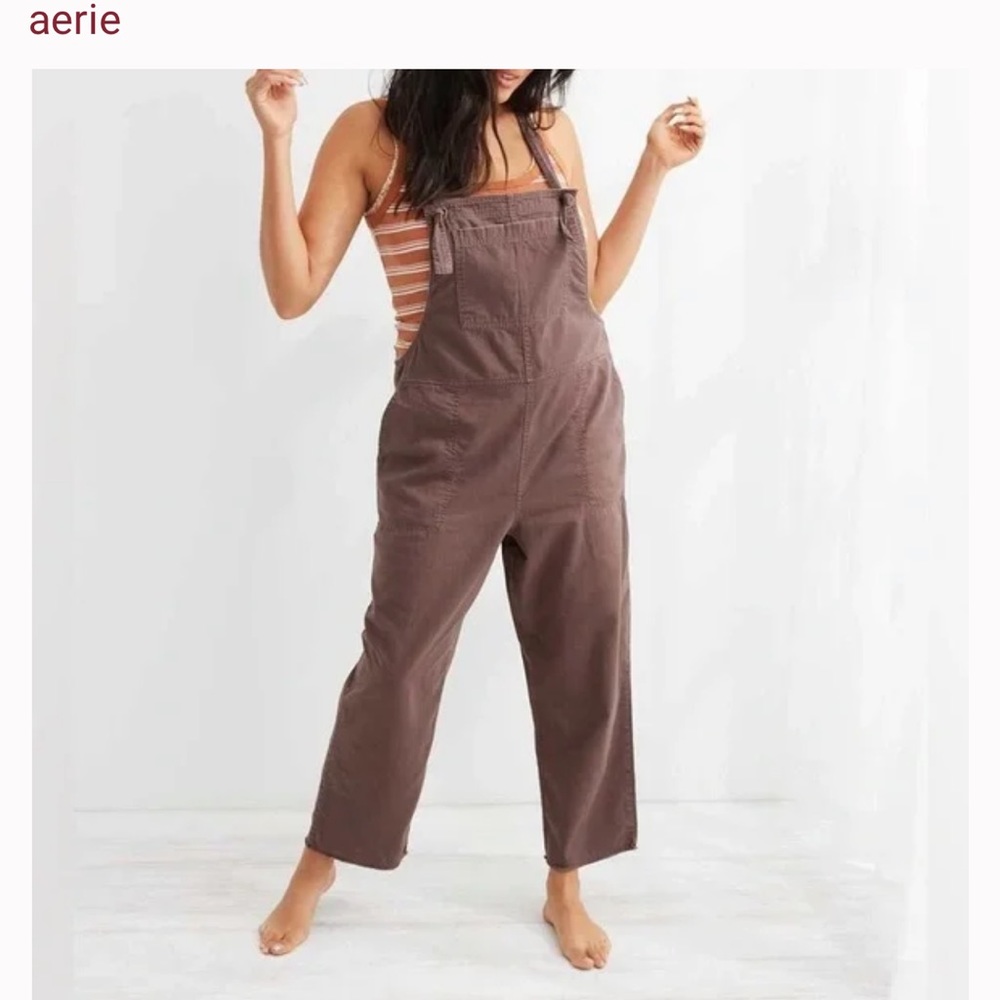 Aerie Werk Play Twill Brown Overalls